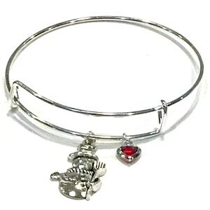 Christmas Themed Adjustable Zinc Alloy Wire Silver Metal Bangle Charm Br…